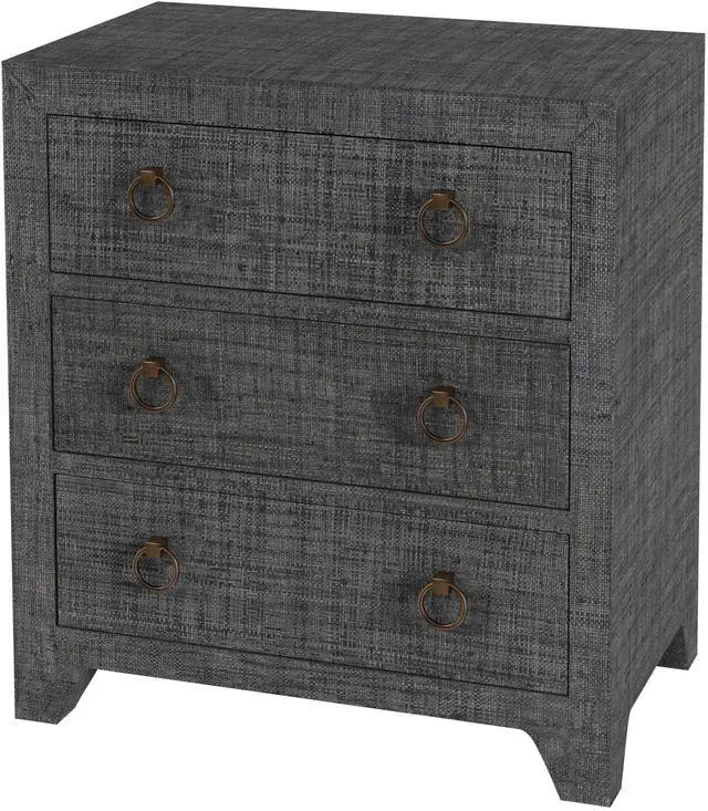 Main image of Bar Harbor Charcoal Raffia 3 Drawer Nightstand in Charcoal 5667420