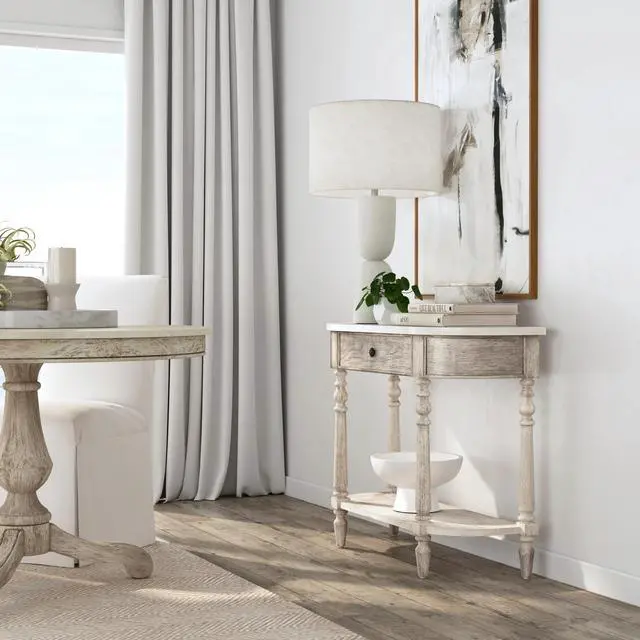 Alt view image 6 of 7 - Danielle Marble 40" one- drawer Console Table in Gray 5517329