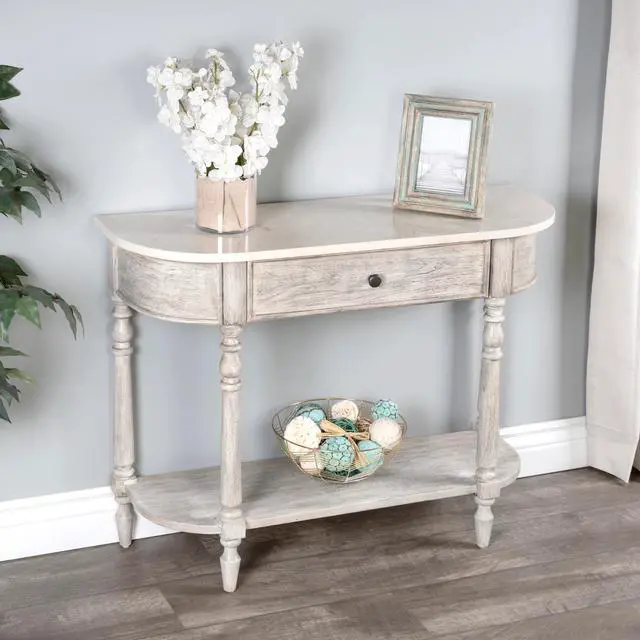 Alt view image 5 of 7 - Danielle Marble 40" one- drawer Console Table in Gray 5517329