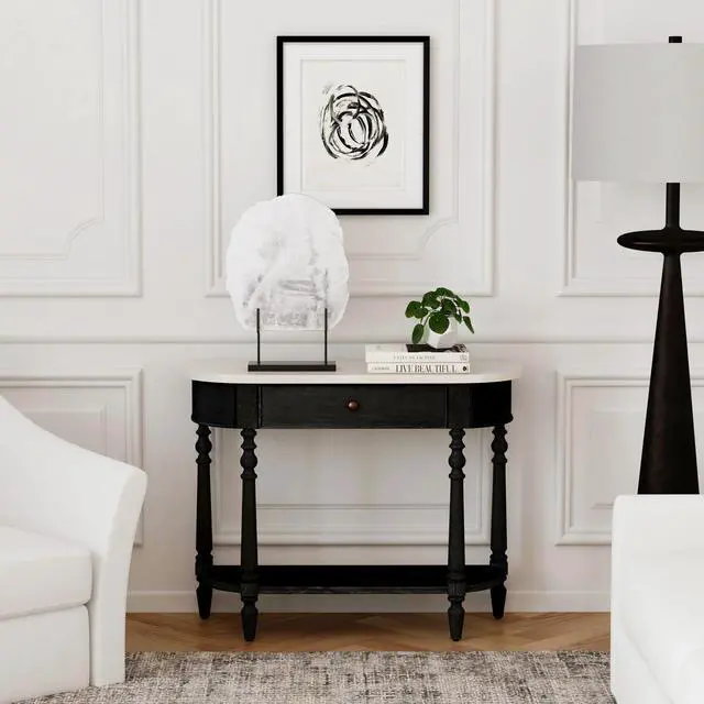 Alt view image 2 of 7 - Danielle Marble 40" one- drawer Console Table in Black 5517432
