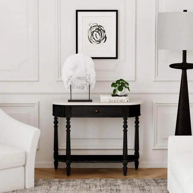Alt view image 3 of 7 - Danielle Marble 40" one- drawer Console Table in Black 5517432
