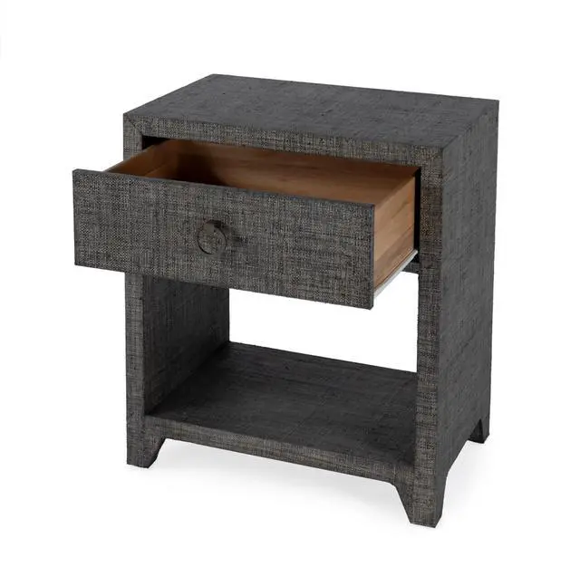 Alt view image 3 of 7 - Bar Harbor Raffia 1 Drawer Nightstand in Charcoal 5669420