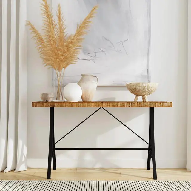 Alt view image 5 of 6 - Croyden 56" Wood and Iron Trestle Console Table in Medium Brown 5684330
