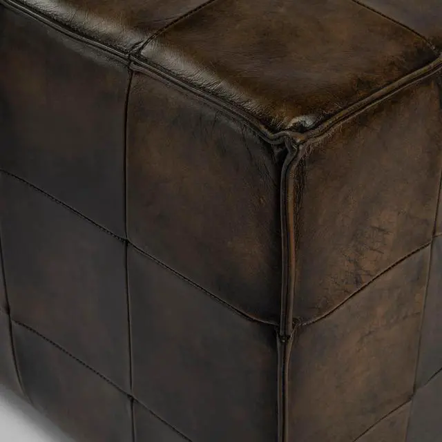 Alt view image 3 of 7 - Leon Leather Cube Ottoman in Dark Brown 5561117