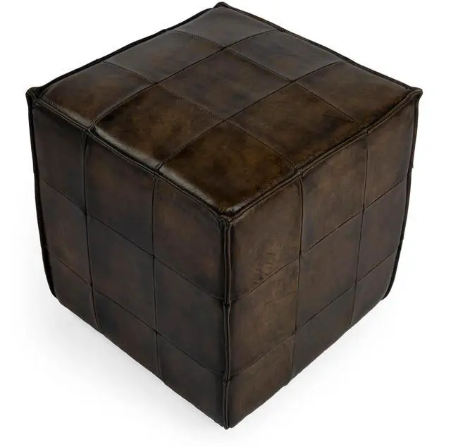 Alt view image 7 of 7 - Leon Leather Cube Ottoman in Dark Brown 5561117