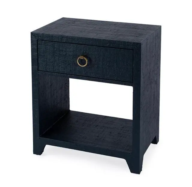 Main image of Bar Harbor Raffia 1 Drawer Nightstand in Navy Blue 5669410