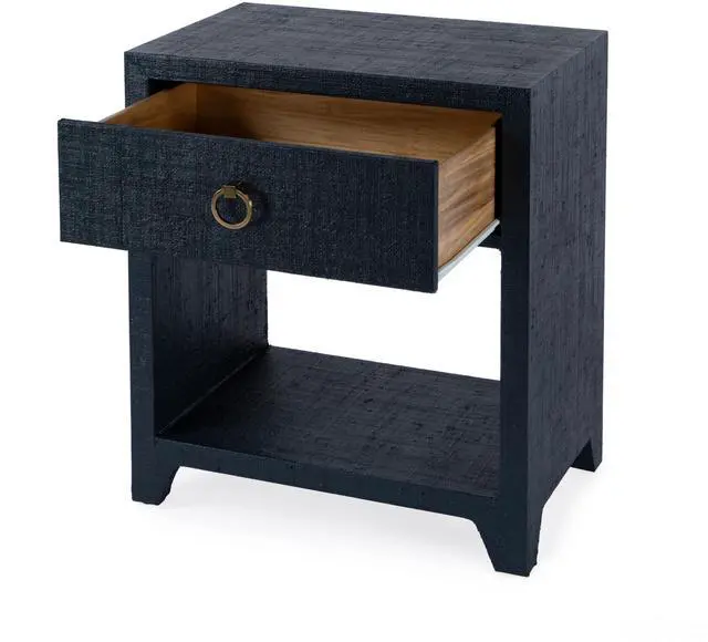 Alt view image 6 of 7 - Bar Harbor Raffia 1 Drawer Nightstand in Navy Blue 5669410