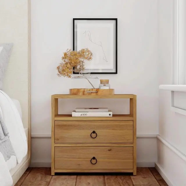 Alt view image 5 of 7 - Lark Natural 2 Drawer Wide Nightstand in Light Brown 5670312