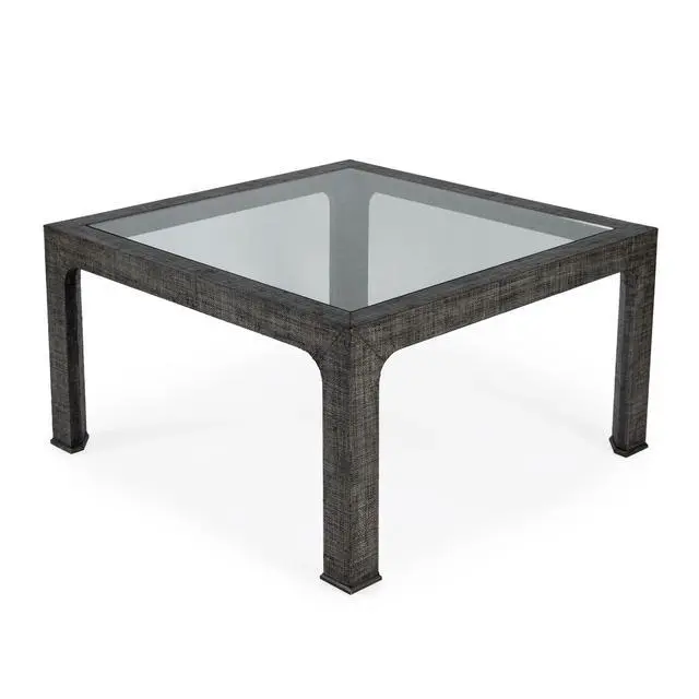 Alt view image 2 of 7 - Chatham Glass and Raffia Square 36" Coffee Table in Charcoal 9153420