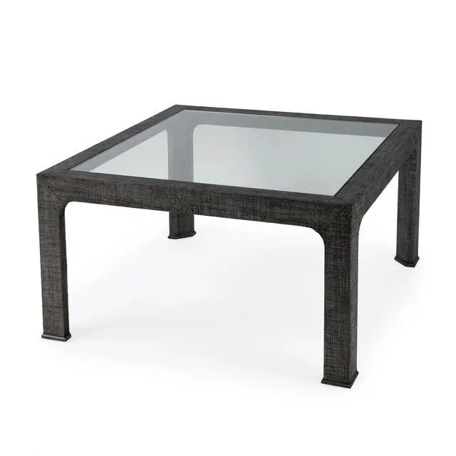 Alt view image 3 of 7 - Chatham Glass and Raffia Square 36" Coffee Table in Charcoal 9153420