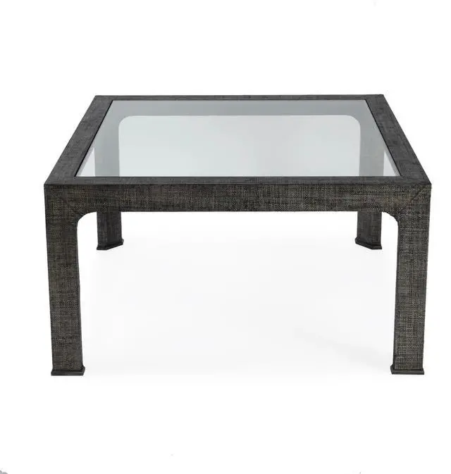 Alt view image 7 of 7 - Chatham Glass and Raffia Square 36" Coffee Table in Charcoal 9153420