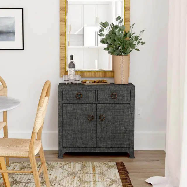 Alt view image 6 of 6 - Chatham 2-Drawer Raffia Cabinet in Charcoal 9151420