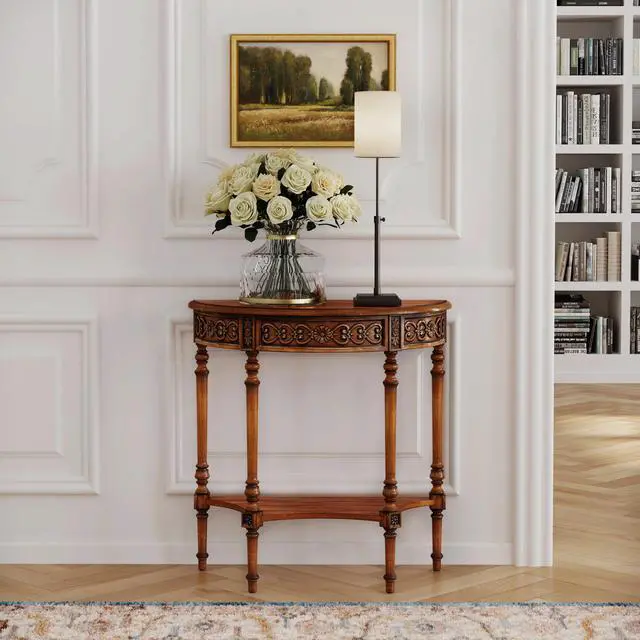 Alt view image 5 of 7 - Danelle Demilune Console Table in Medium Brown 7027011
