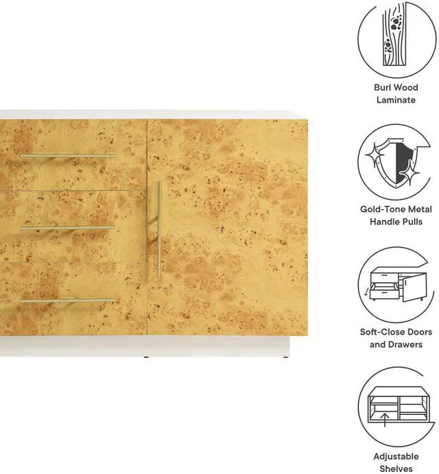 Alt view image 3 of 7 - Abel 59 Inch Burl Wood Sideboard Buffet TV Stand by Modway EEI-6848-WHI-BUR