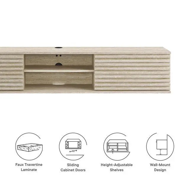 Alt view image 3 of 7 - Render 70" Faux Travertine Wall-Mount Media Console TV Stand by Modway EEI-6965-TRA