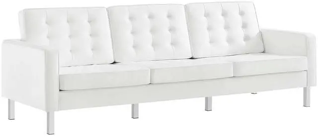Main image of Loft Tufted Vegan Leather Sofa and Ottoman Set Silver