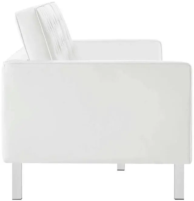 Alt view image 2 of 7 - Loft Tufted Vegan Leather Sofa and Ottoman Set Silver