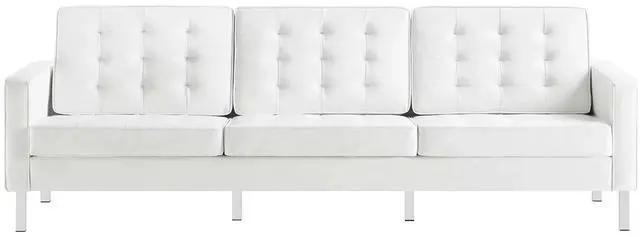 Alt view image 4 of 7 - Loft Tufted Vegan Leather Sofa and Ottoman Set Silver