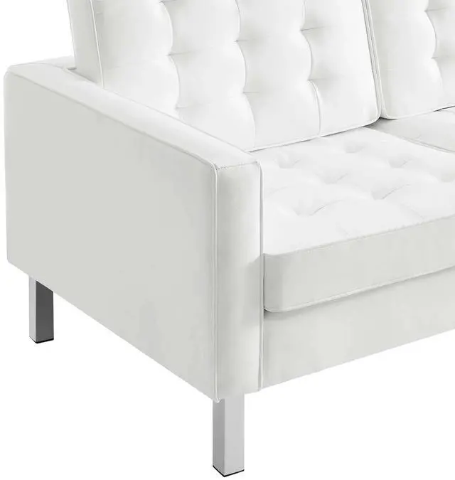 Alt view image 5 of 7 - Loft Tufted Vegan Leather Sofa and Ottoman Set Silver