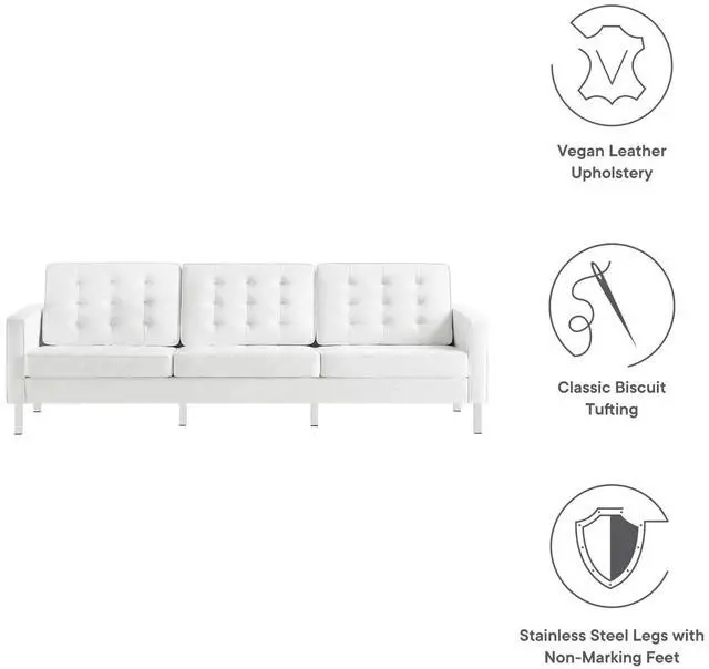 Alt view image 6 of 7 - Loft Tufted Vegan Leather Sofa and Ottoman Set Silver