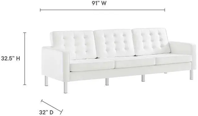 Alt view image 7 of 7 - Loft Tufted Vegan Leather Sofa and Ottoman Set Silver