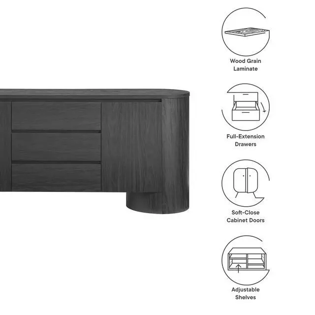 Alt view image 2 of 7 - Duval 71" Rounded Sideboard Storage Cabinet by Modway