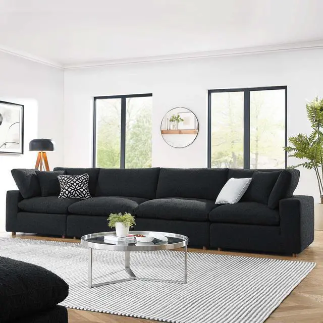 Alt view image 6 of 7 - Commix Down Filled Overstuffed Boucle Fabric 4-Seater Sofa