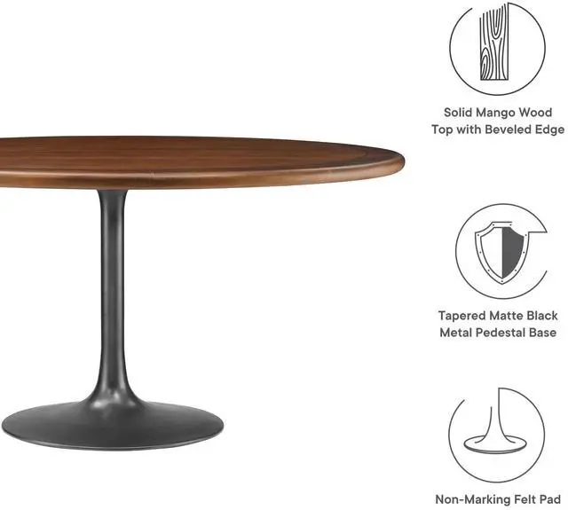 Alt view image 3 of 7 - Lippa 60" Round Pedestal Solid Wood and Metal Dining Table by Modway
