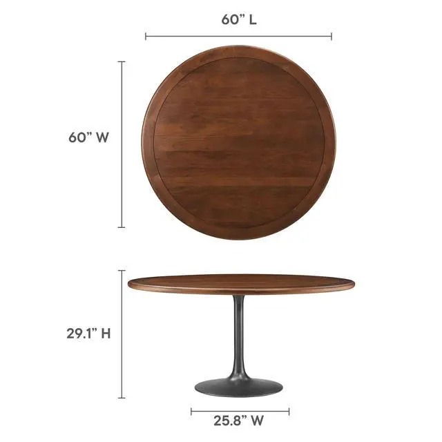 Alt view image 2 of 7 - Lippa 60" Round Pedestal Solid Wood and Metal Dining Table by Modway