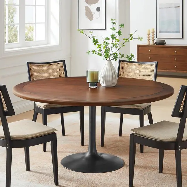 Alt view image 7 of 7 - Lippa 60" Round Pedestal Solid Wood and Metal Dining Table by Modway