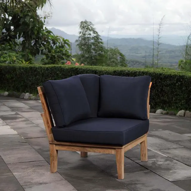 Alt view image 7 of 7 - Marina Outdoor Patio Teak Corner Sofa by Modway EEI-1146-NAT-NAV-SET