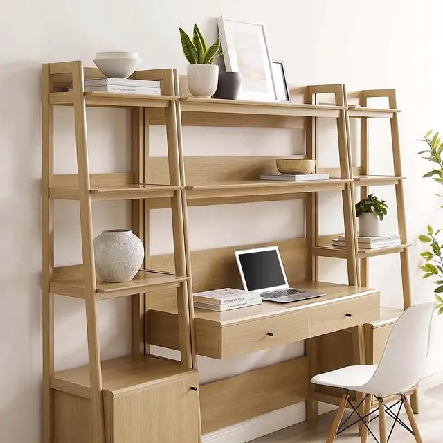 Alt view image 3 of 7 - Bixby 3-Piece Wood Office Desk and Bookshelf