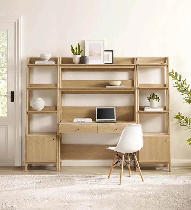 Alt view image 5 of 7 - Bixby 3-Piece Wood Office Desk and Bookshelf
