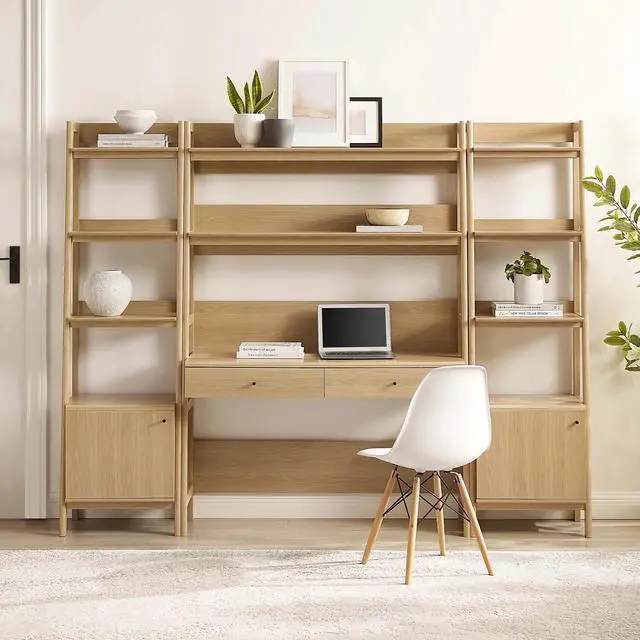 Alt view image 4 of 7 - Bixby 3-Piece Wood Office Desk and Bookshelf
