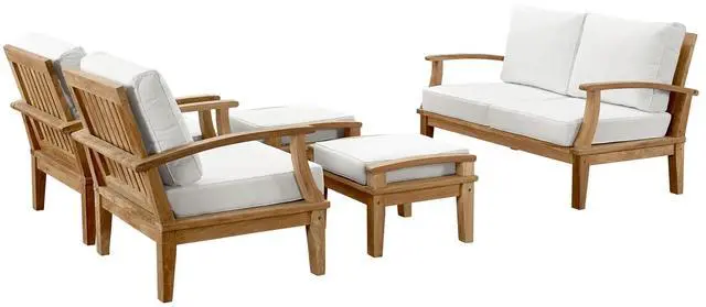Alt view image 2 of 7 - Marina 5 Piece Outdoor Patio Teak Set by Modway EEI-1472-NAT-WHI-SET