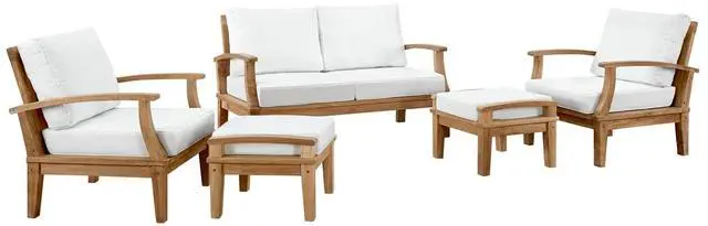 Main image of Marina 5 Piece Outdoor Patio Teak Set by Modway EEI-1472-NAT-WHI-SET