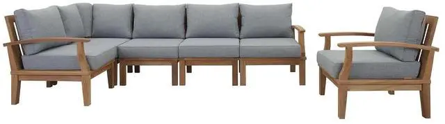 Main image of Marina 6 Piece Outdoor Patio Teak Set by Modway EEI-1816-NAT-GRY-SET
