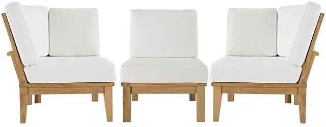 Main image of Marina 3 Piece Outdoor Patio Teak Set by Modway EEI-1820-NAT-WHI-SET