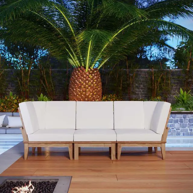 Alt view image 6 of 6 - Marina 3 Piece Outdoor Patio Teak Set by Modway EEI-1820-NAT-WHI-SET