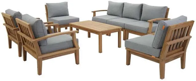 Main image of Marina 8 Piece Outdoor Patio Teak Set by Modway EEI-1479-NAT-GRY-SET