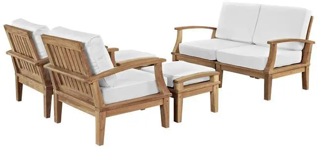 Main image of Marina 6 Piece Outdoor Patio Teak Set by Modway EEI-1597-NAT-WHI-SET