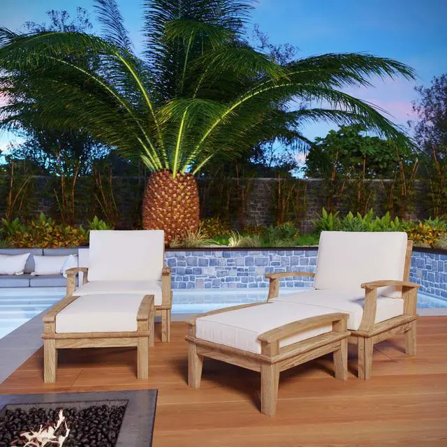 Alt view image 6 of 6 - Marina 4 Piece Outdoor Patio Teak Set by Modway EEI-1537-NAT-WHI-SET