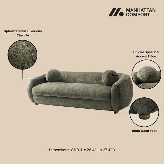 Alt view image 6 of 7 - Tribeca Mid-Century Modern 2-Piece Sofa Set in Olive Green 2-ACSF16-OG