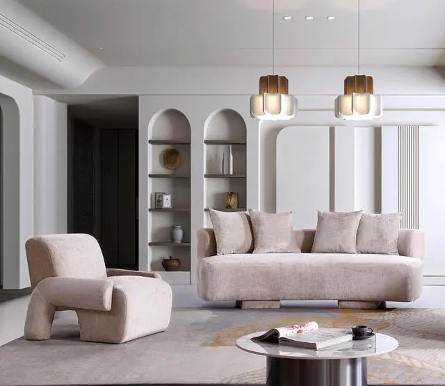 Alt view image 2 of 7 - Verandah Mid-Century Modern 2-Piece Sofa Set in Beige 2-LSAC1769-BE