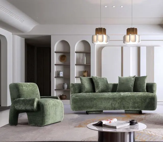Alt view image 2 of 7 - Verandah Mid-Century Modern 2-Piece Sofa Set in Olive Green 2-LSAC1769-OG