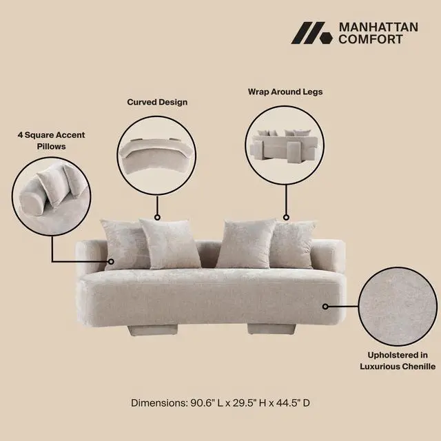 Alt view image 6 of 7 - Verandah Mid-Century Modern 3-Piece Sofa Set in Beige 3-LSAC1769-BE