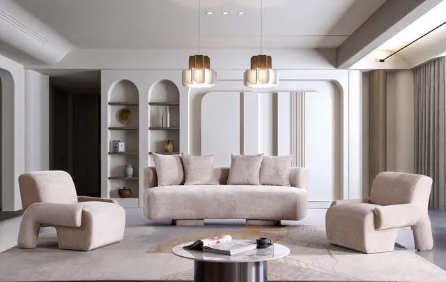 Alt view image 2 of 7 - Verandah Mid-Century Modern 3-Piece Sofa Set in Beige 3-LSAC1769-BE