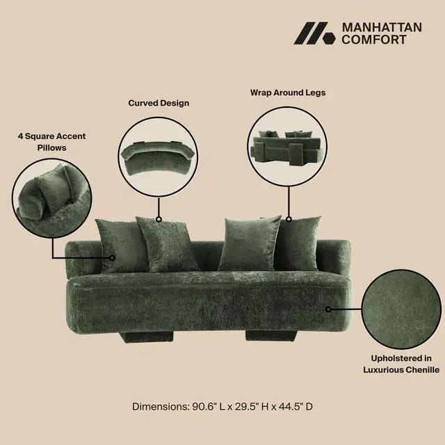 Alt view image 6 of 7 - Verandah Mid-Century Modern 3-Piece Sofa Set in Olive Green 3-LSAC1769-OG