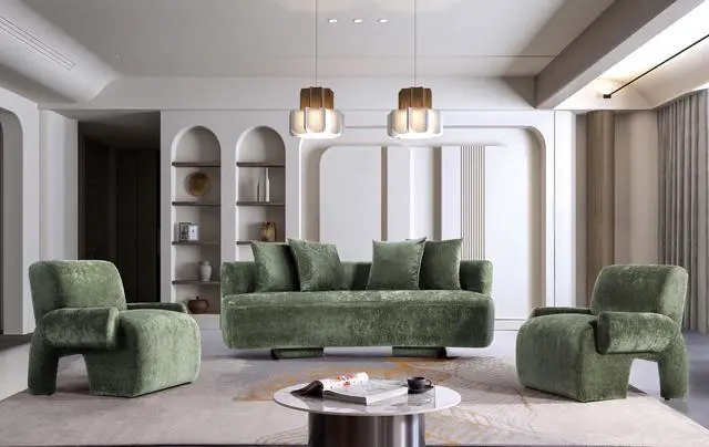 Alt view image 2 of 7 - Verandah Mid-Century Modern 3-Piece Sofa Set in Olive Green 3-LSAC1769-OG