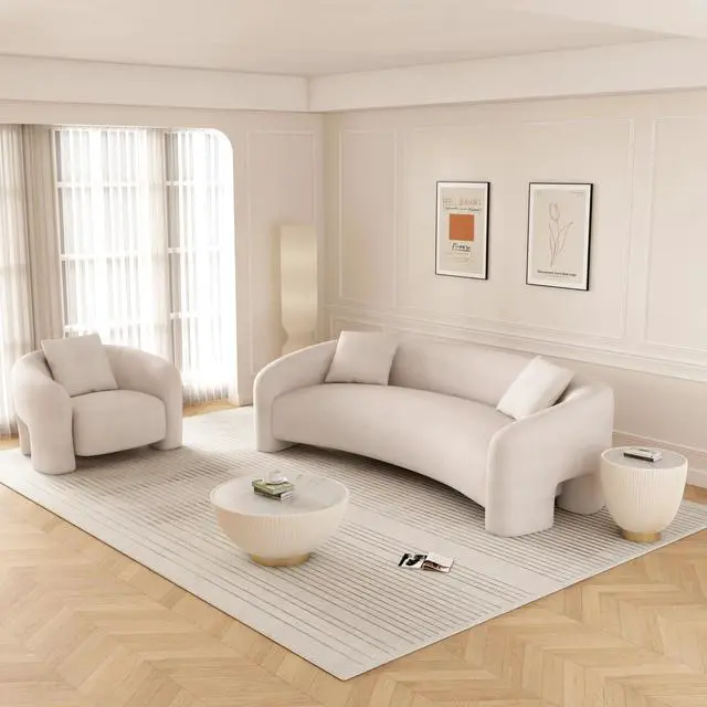 Alt view image 2 of 7 - Sylvia Modern Glam 2-Piece Sofa Set in Ivory 2-SFAC1770-AN
